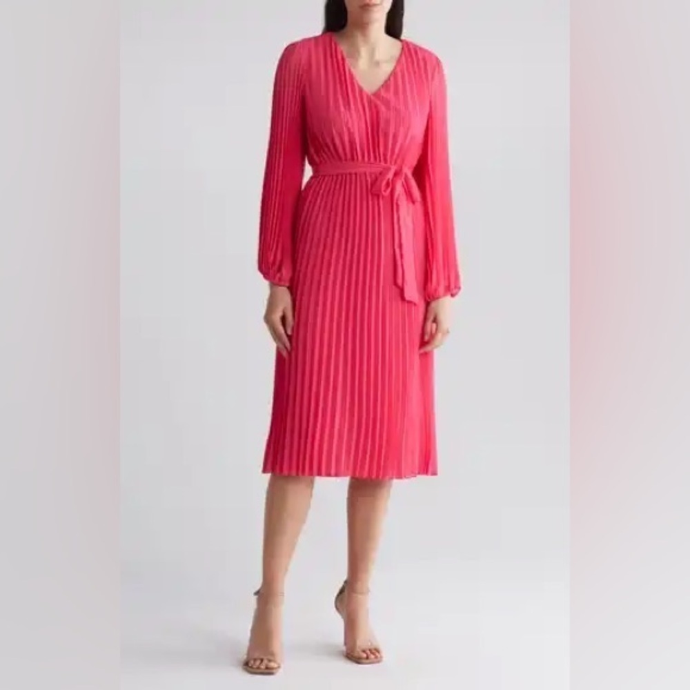 New Sam Edelman Pleated Long Sleeve Dress Plisse Balletcore Pink Sz 2